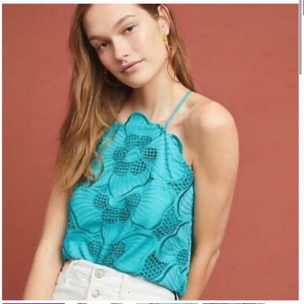 Anthropologie Turquoise Floral Tank Top